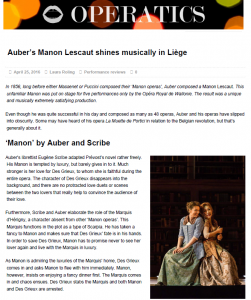 Review Manon Lescaut Auber Liege
